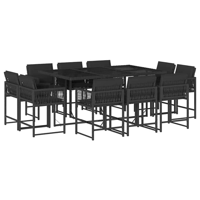 vidaXL - 11-delige - Tuinset - met - kussens - poly - rattan - zwart