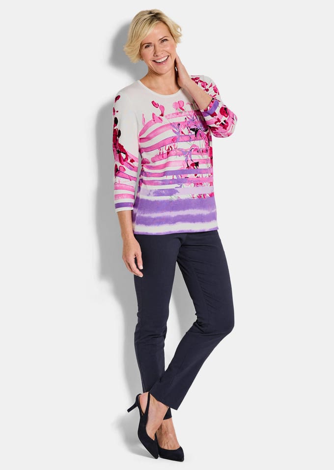 Onderhoudsarme pullover met boothals - rosé / gedess. - Gr. 19 van Goldner Fashion