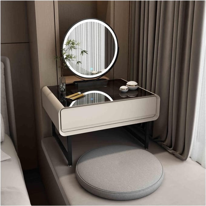 Kaptafel met LED Spiegel - Make-up tafel Bureau - Schoonheidsroutine - Verstelbare Helderheid - 60 cm - Zwart