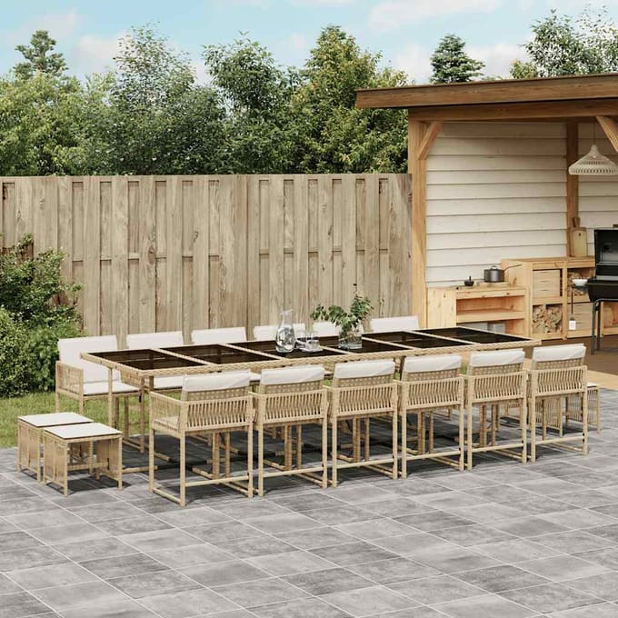 vidaXL - 17-delige - Tuinset - met - kussens - poly - rattan - beige