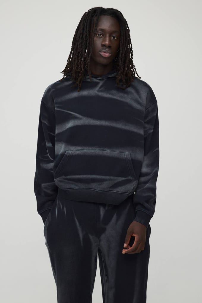 Oversized Boxy Smoke Washed Trainingspak Met Capuchon | Black | Size Medium