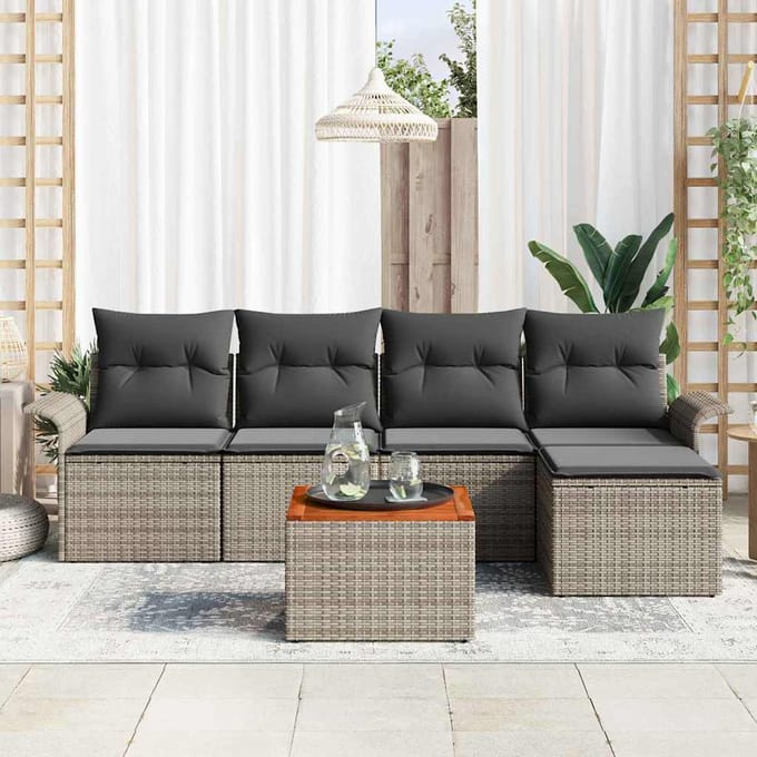 vidaXL - Tuinbank - Set - 6 - st - Grijs - poly - rattan