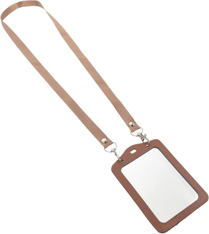 Kaarthouder Lanyard - Badgehouder Werk - Veilig Bewaren - Dubbele Clip - Compact Formaat - Bruin