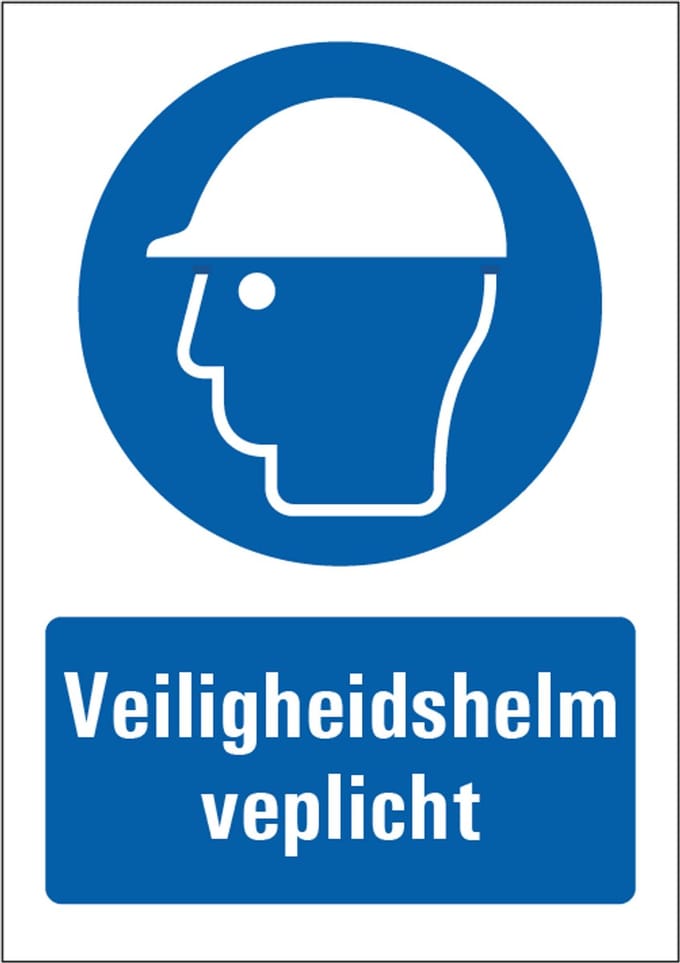 Veiligheidshelm verplicht bord met tekst 210 x 297 mm