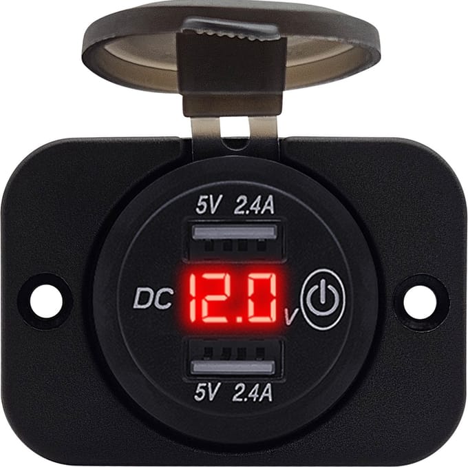 ProRide 12V USB Stopcontact 2 Poorten Inbouw met Schakelaar/Voltmeter - 5V/2.4A - USB Autolader, Boot en Camper - Complete set - Rood