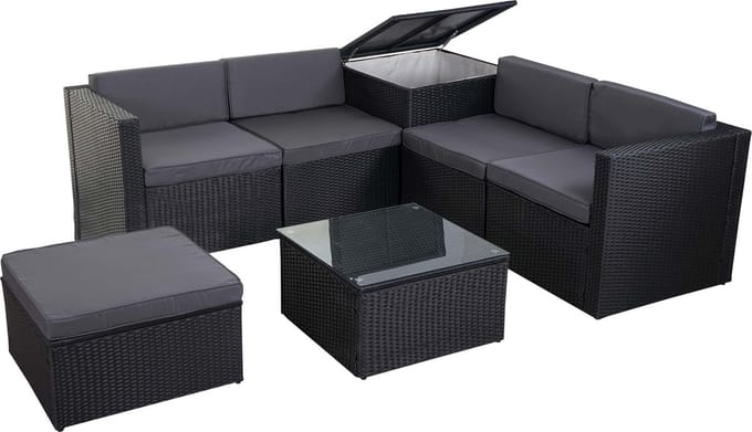 Cosmo Casa Poly Rattan Set - Balkon/Tuin/Lounge - Set Sofa - Zitgroep - Opbergdoos - Compartiment - Antraciet - Kussens - Donkergrijs