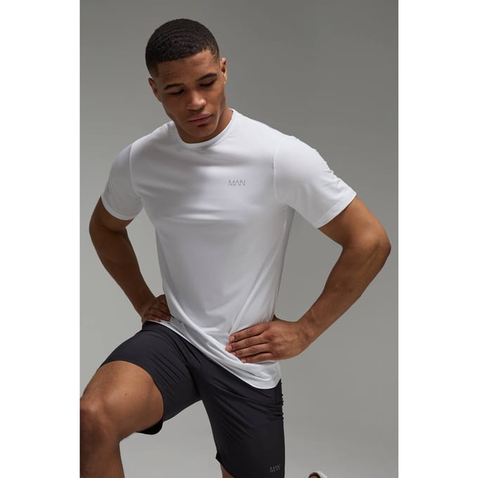 Man Active Regular Fit Performance Gym T-Shirt | White | Size XL