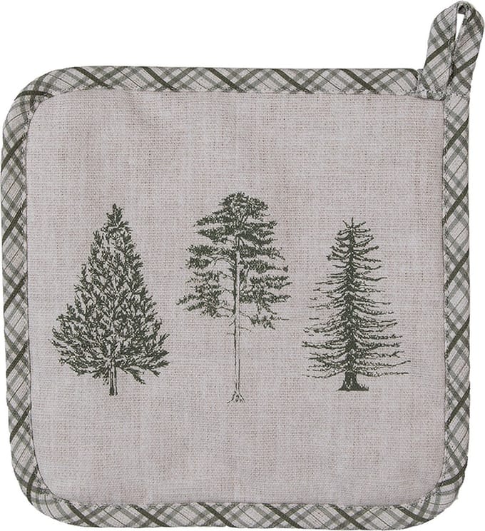 Clayre & Eef Pannenlap 20x20 cm Beige Groen Katoen Dennenbomen