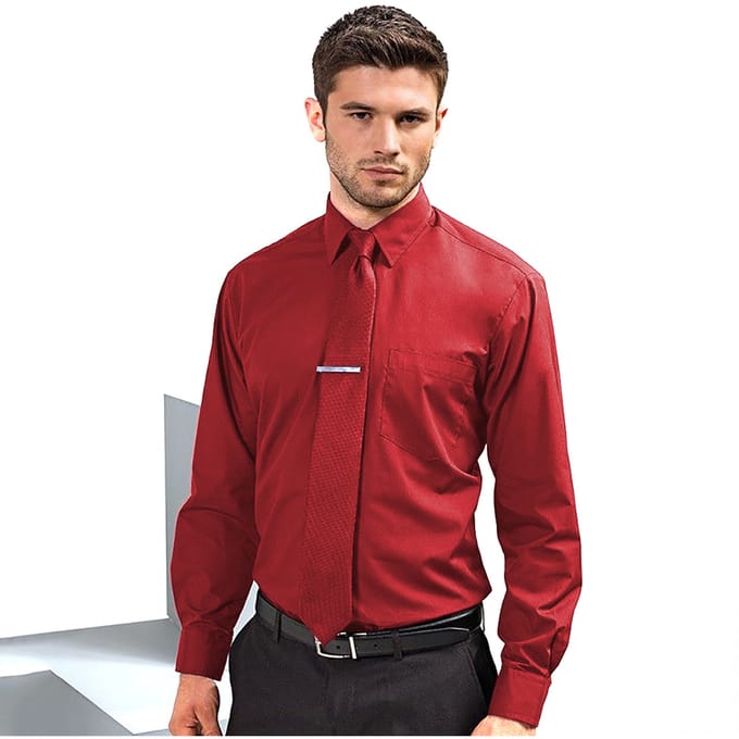 Premier Heren Premier Poplin Formeel Overhemd Met Lange Mouwen (Rood)