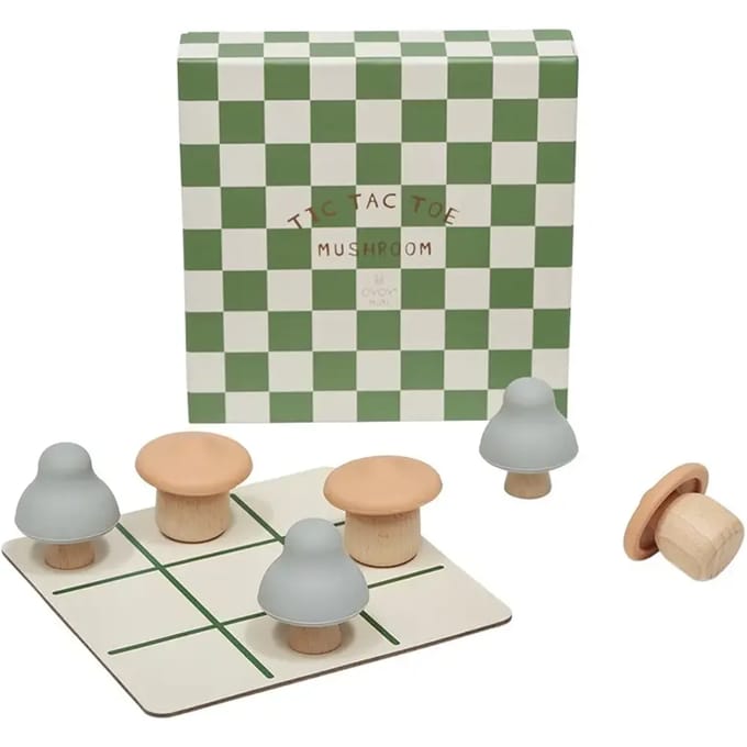 OYOY Mini tic tac toe spel - houten paddenstoeltjes - boter kaas eieren spel -