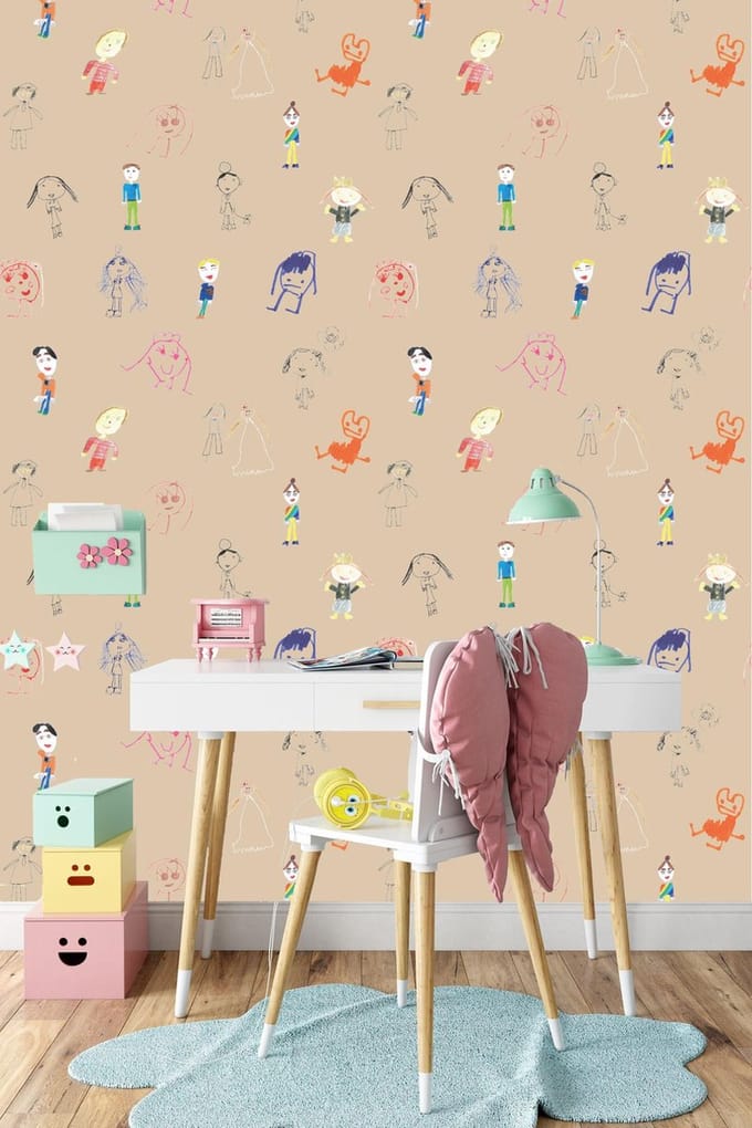 Behang poppetjes Felice & Ghislaine beige