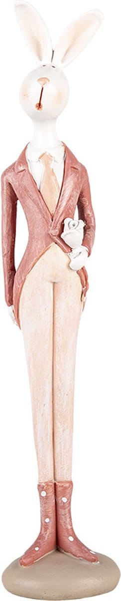 Clayre & Eef Decoratie Beeld Konijn 22 cm Wit Roze Kunststof