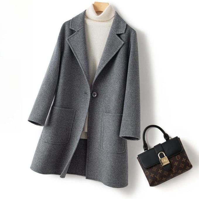 Wollen Jas Dames Medium en Lang Herfst en Winter Nieuw Temperament Klein Losse Jas XXL gray