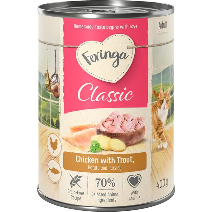 6x400g Kip/Forel Classic Meat Menu Feringa Kattenvoer