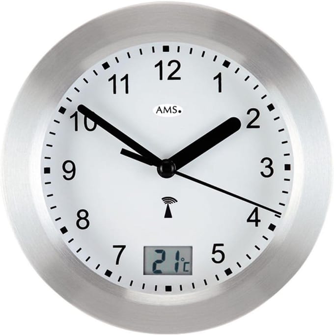 Ronde Wandklok met Digitale Temperatuurweergave - Zilver - Waterdicht - Draadloos