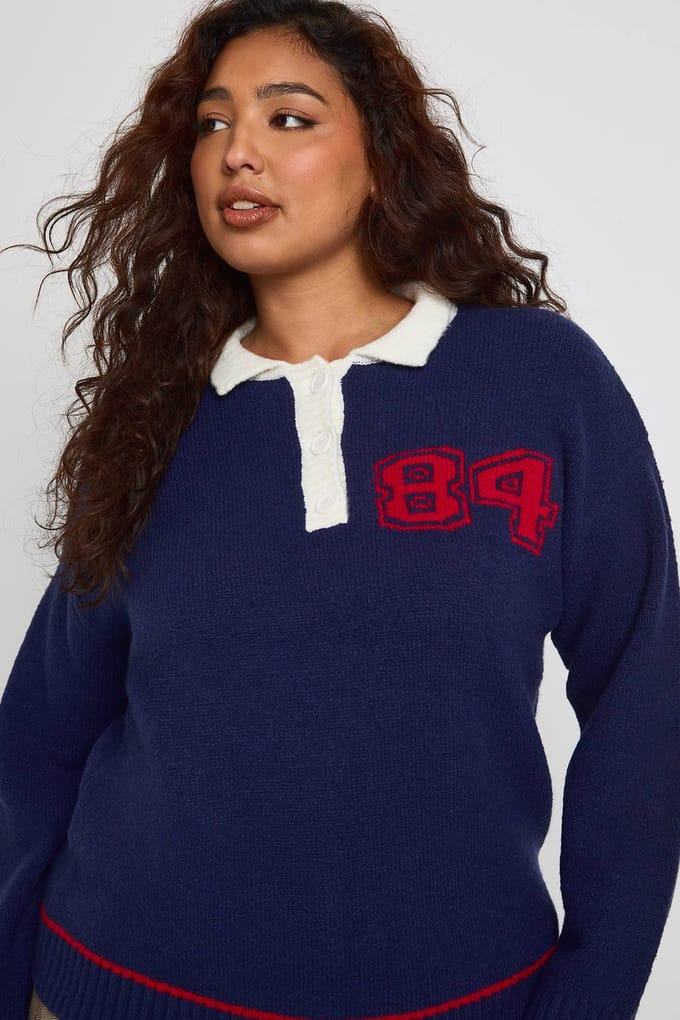 boohoo Dames Plus Polo Knit 84 Trui | Navy | Maat: 20
