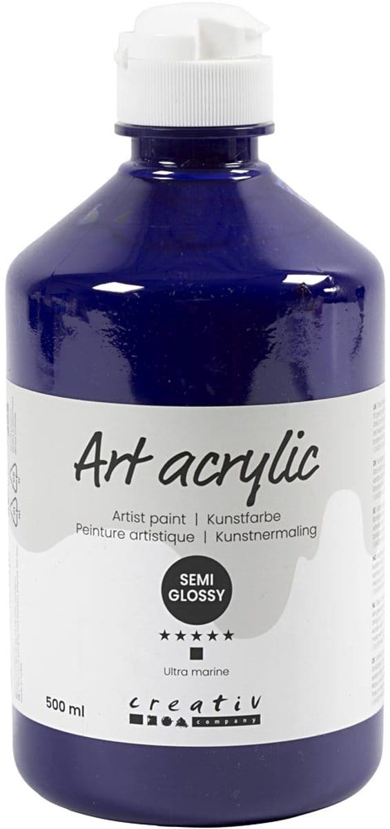Acryl Verf, semi-glanzend, dekkend, ultra marine, 500 ml/ 1 fles