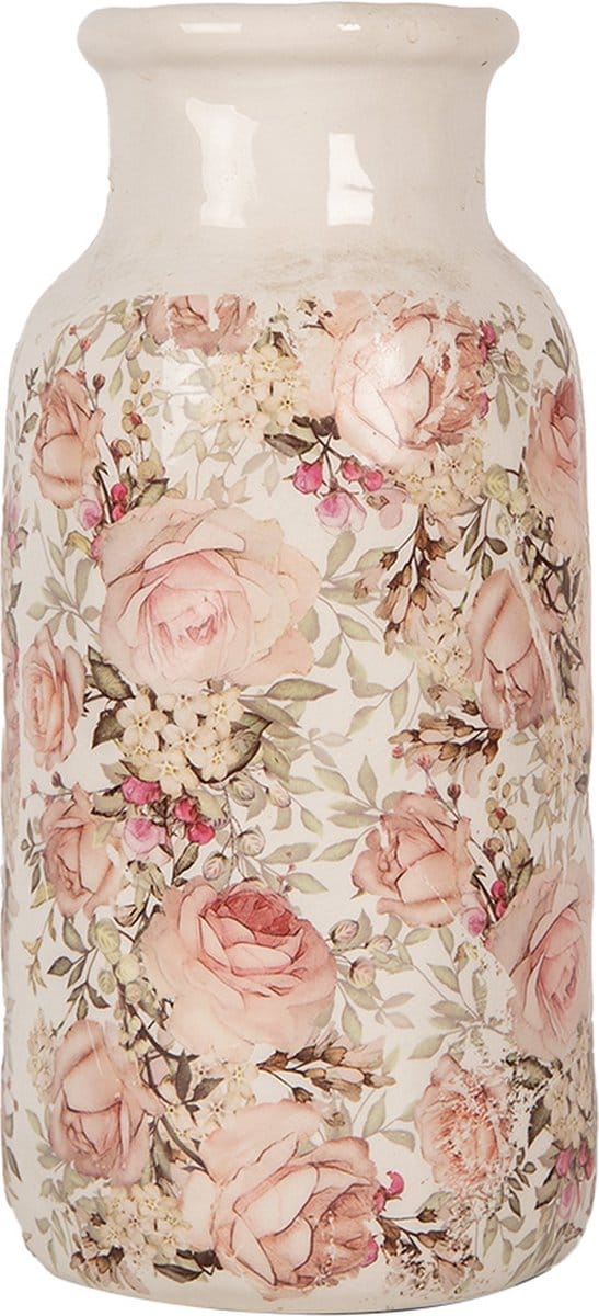 Clayre & Eef Vaas Ø 15x32 cm Beige Keramiek Bloemen
