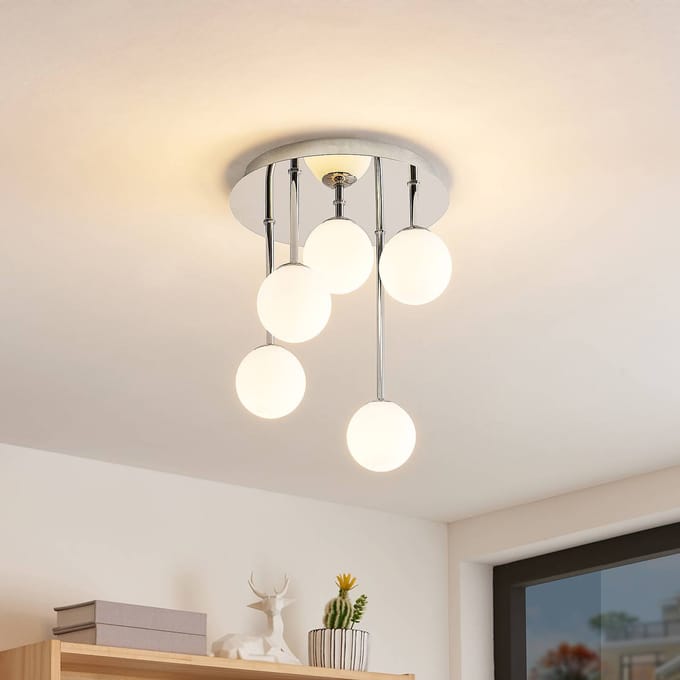 Lindby - plafondlamp - 5lichts - Metaal, glas - H: 33 cm - G9 - chroom, wit