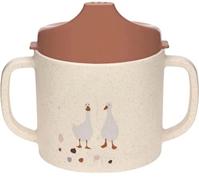 Kinderen oefenbeker met handvat en afneembaar deksel 150 ml/Sippy Cup Tiny Farmer Sheep/Goose nature