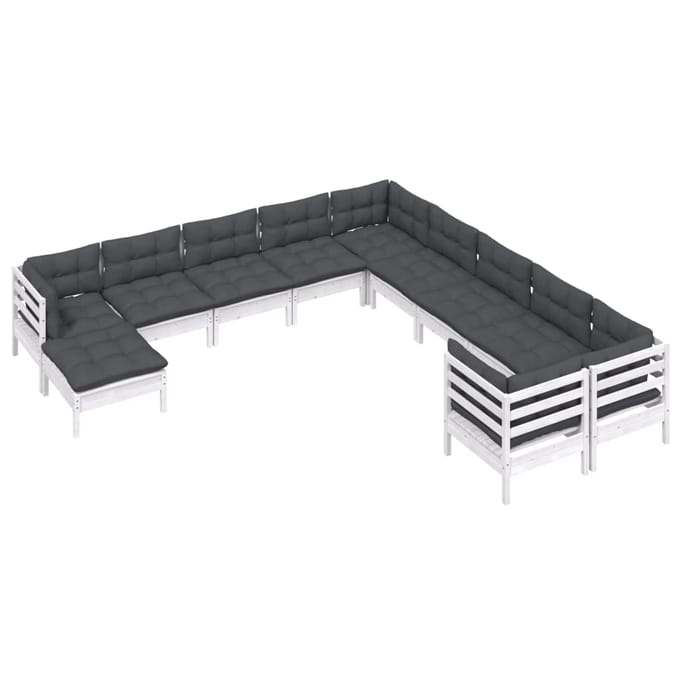 vidaXL - 11-delige - Loungeset - met - kussens - grenenhout - wit