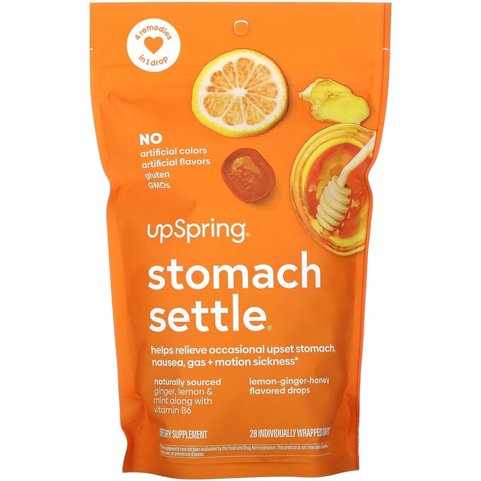 UpSpring, Maagkalmerende Druppels, Citroen-Gember-Honing, Individueel Verpakt 28 Druppels