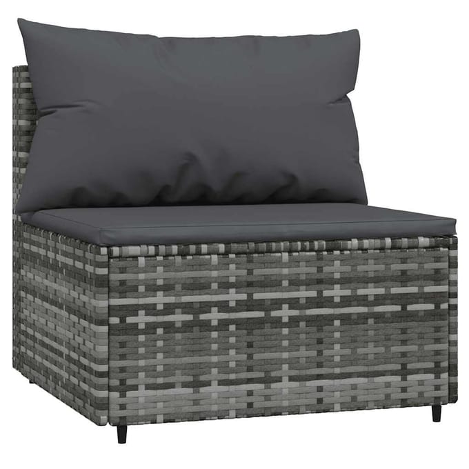 vidaXL - Tuinmiddenbank - met - kussens - 2 - st - poly - rattan - grijs