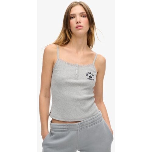 Superdry Athletic Essentials Cami Topje met Knopen en Print Grijs Grootte: 38-40