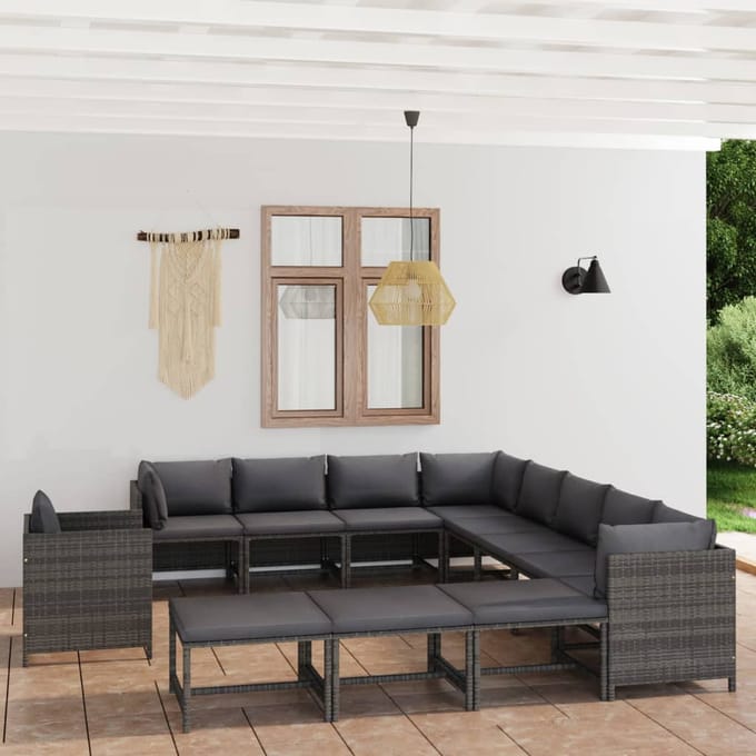 vidaXL - 12-delige - Loungeset - met - kussens - poly - rattan - grijs