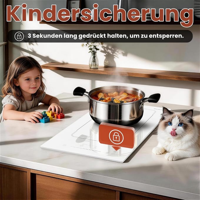 Inductiekookplaat - Kookplaat 2 platen - Snel Koken - Met Flexzone - 30 cm - Wit