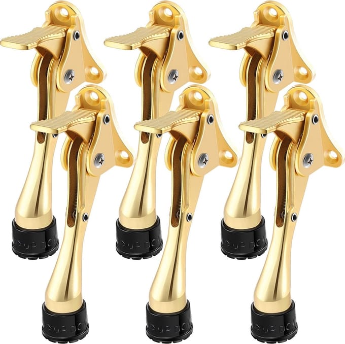 OUTARO-6 stuks Gouden Metalen Kickdown-deurstoppers – Zwaar – Verstelbare Rubberen Tips – Veervervangend – Voor Deuronderkant