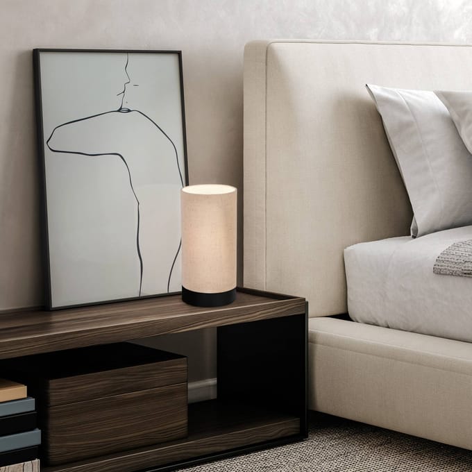 EGLO Feniglia Tafellamp - E27 - 25,5 cm - Beige/Zwart - Linnen