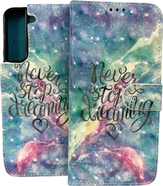 Portemonnee Book Case Hoesje Geschikt voor: Samsung Galaxy S22 Plus - Never Stop Dreaming Print