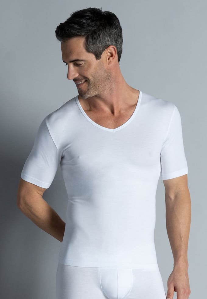 Gotzburg heren T-shirt slim fit V-hals 95/5 (1-pack) - stretch ondershirt - wit