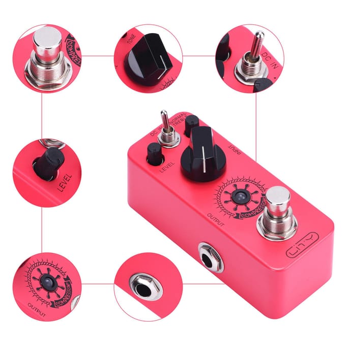 Lity Compressor Gitaarpedaal Mini Compressor Effectpedaal Ultimate Comp 2 Modi Compressie-effect rood