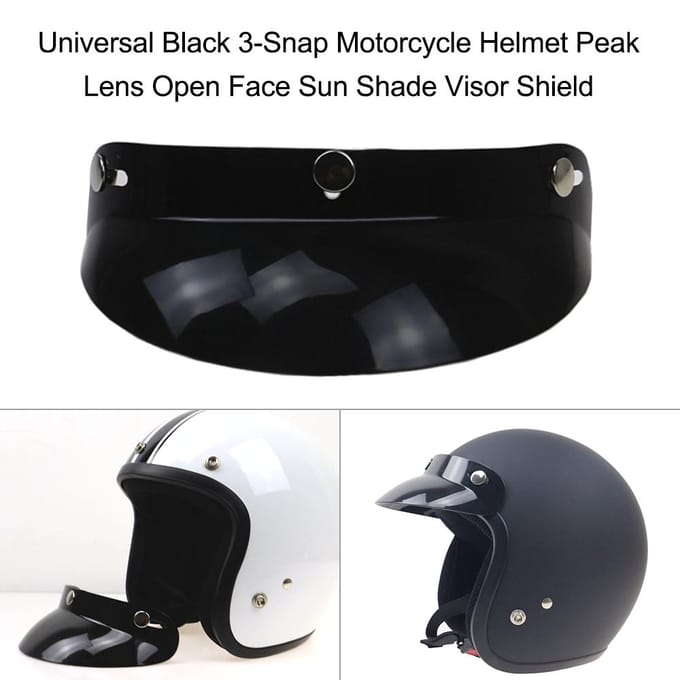 Universele zwarte 3-snap motorhelm pieklens open zonnescherm vizierscherm white