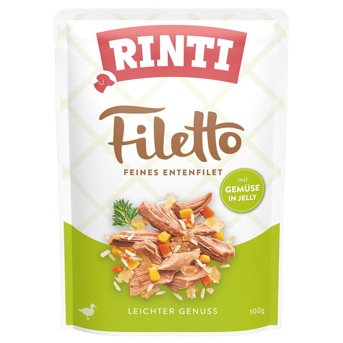 24x 100g RINTI Filetto Pouch in Jelly Eend met groenten nat hondenvoer