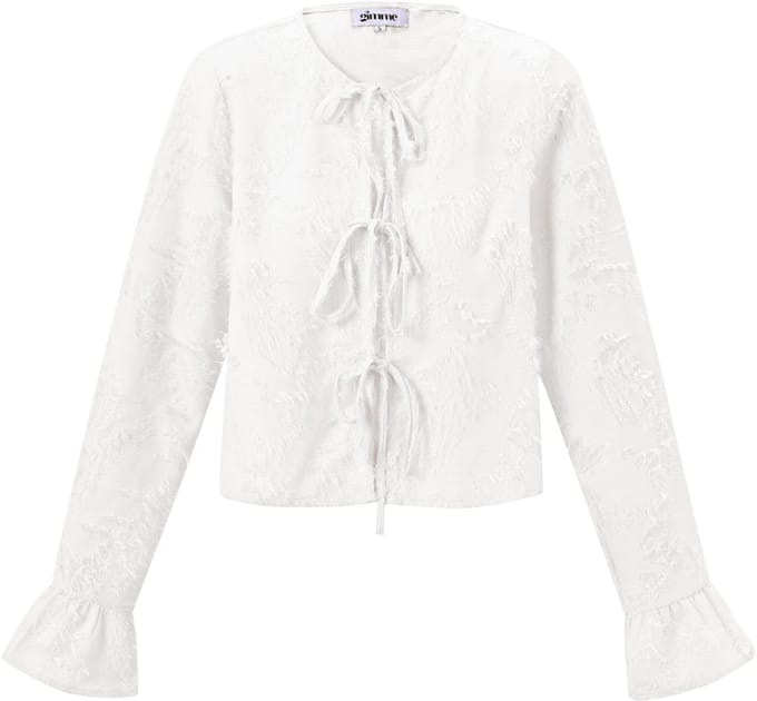 Elegante Geweven Vrouwen Top met Voorkant Strikdetail - Wit - Maat M