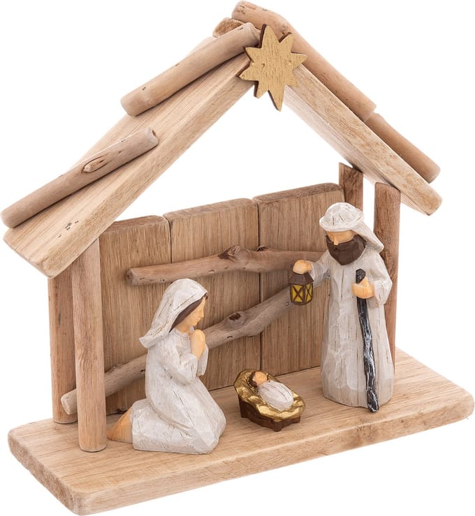 Feeric Lights & Christmas Kerststal - met beeldjes - L20 x B8 x H19,5 cm - hout/polyresin
