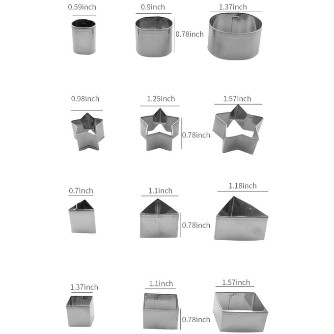 Ensemble de 24 emporte-pièces en acier inoxydable de forme polygonale pour biscuits, pain, fondant, gâteau mousse argenté