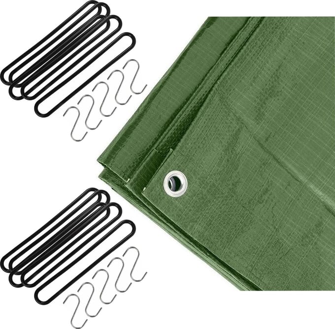 Benson - Afdekzeil groen 2 x 3 meter met 10x spanrubbers en S-haken