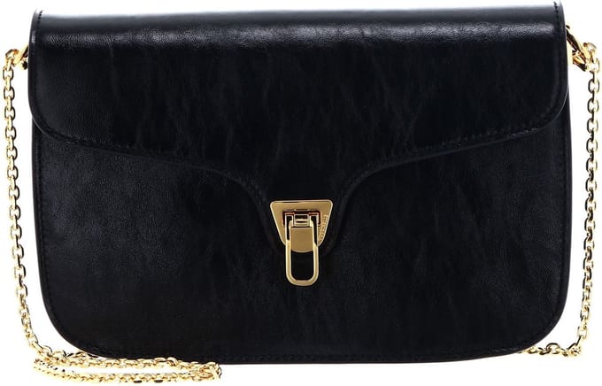 COCCINELLE Leren Schoudertas Koppeling Beat Rock Handbag Craquele' Leather Noir Zwart