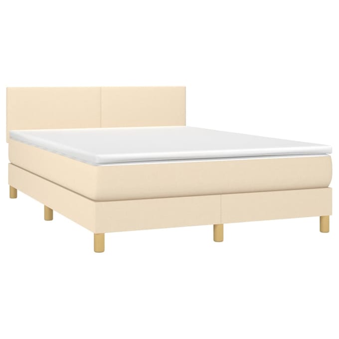 vidaXL - Boxspring - met - matras - stof - crèmekleurig - 140x190 - cm