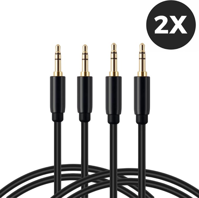 2x AUX kabel - Duo Pack - 3.5 mm Stereokabel Audiokabel - 1 Meter - Audiojack - Zwart