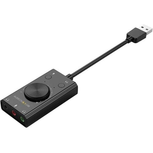 TERRATEC Aureon 5.1 USB - Compacte 5.1 USB Geluidskaart MAC & PC - 2 x Hoofdtelefoon en 1 x Microfoon - mute en volumeregeling - zwart