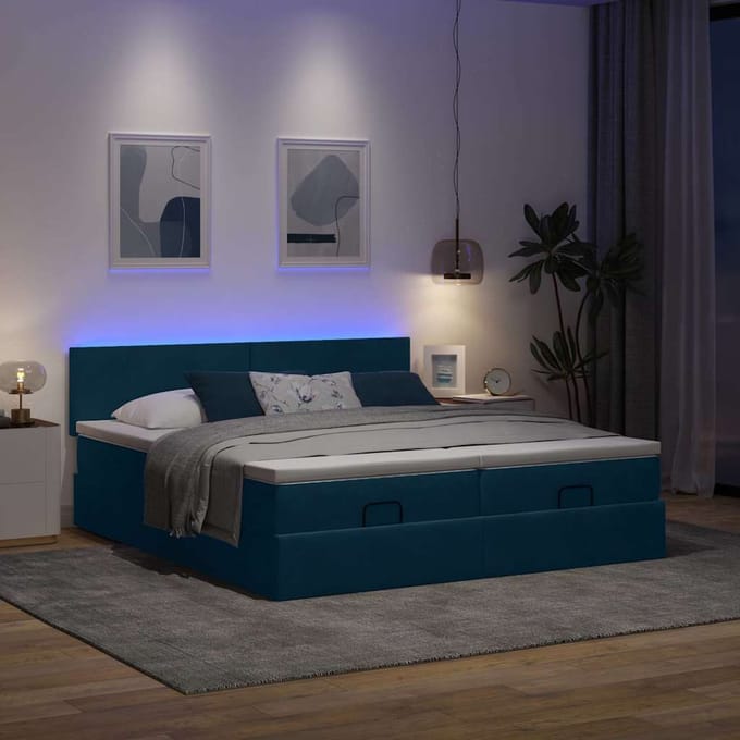 vidaXL - Ottoman - bed - met - matrassen - en - LED's - 160x200cm - fluweel