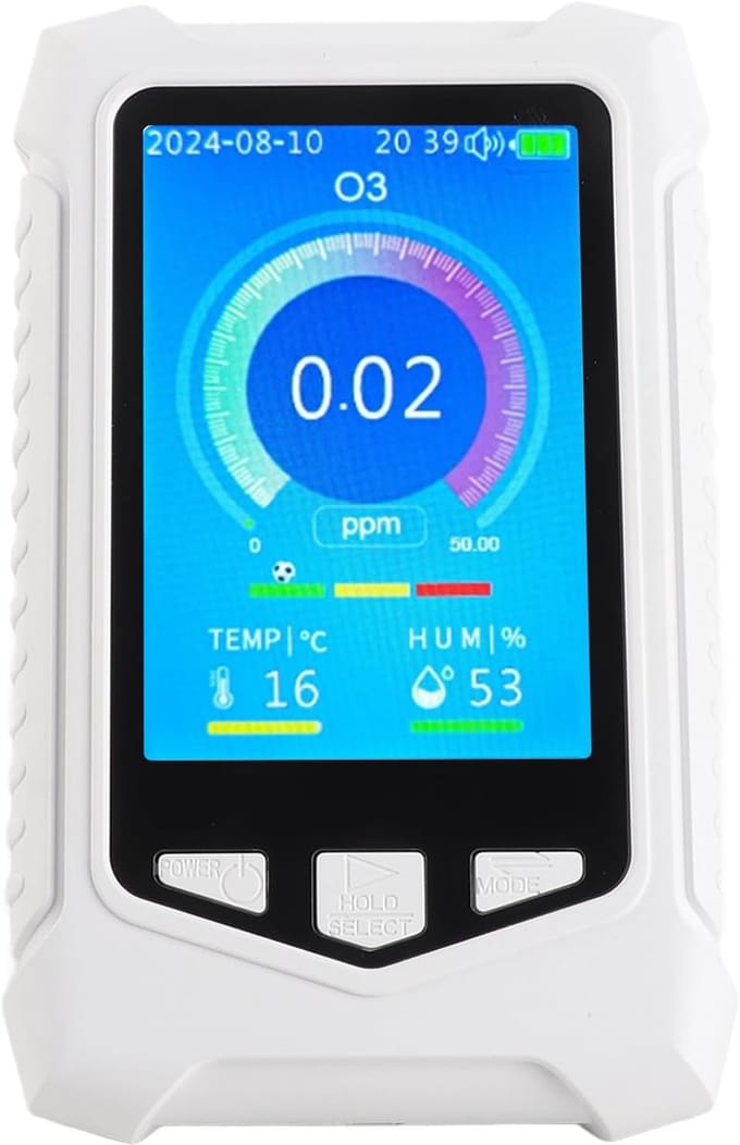 Luchtkwaliteit Monitor - Ozon Meter - Binnenlucht Meten - Ingebouwde Ventilator - 14 x 9 x 6 cm - Wit