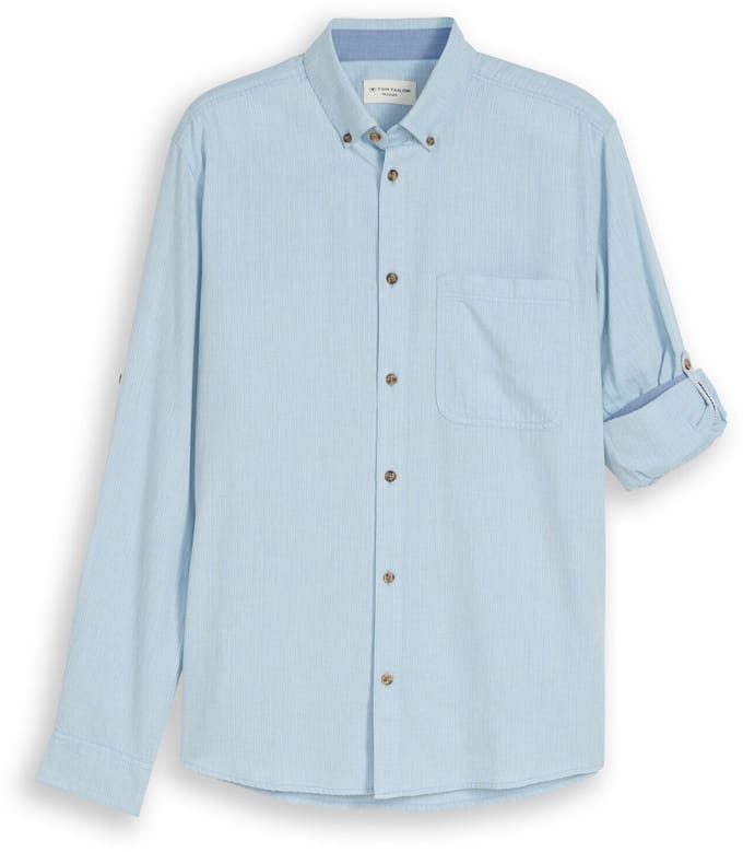 Tom Tailor - Regular fit overhemd met turn-up-functie - Maat L - mountain blue herringbone