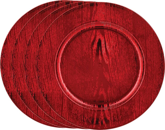 Feeric Diner/kerstdiner onderborden - 4x st - hout look - rood - kunststof - D33 - rond