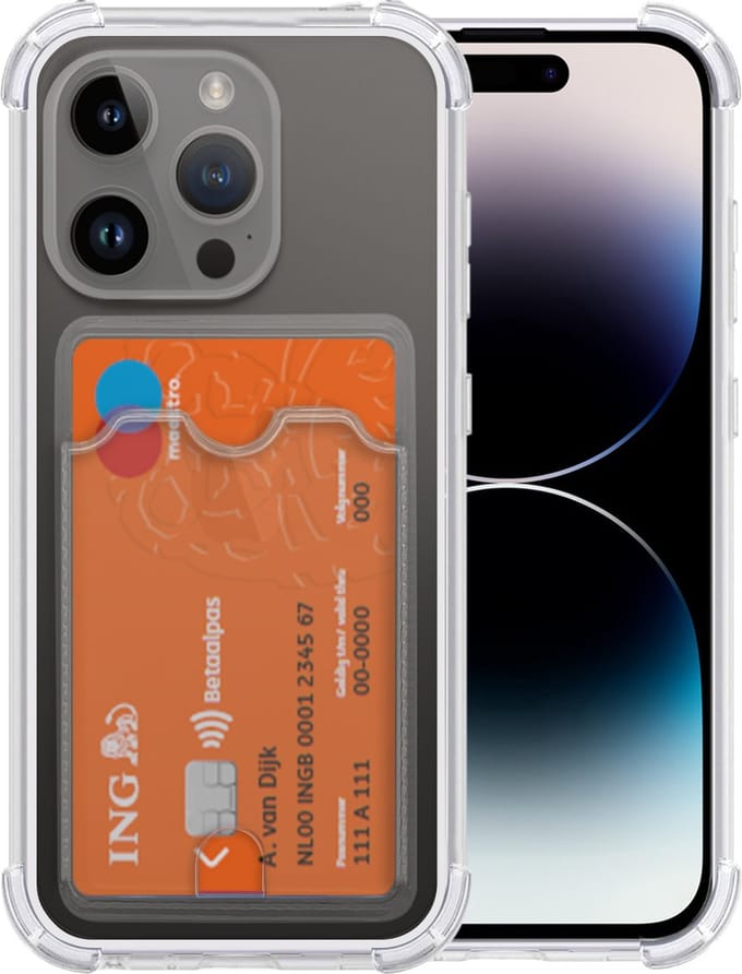iPhone 14 Pro Max hoesje shockproof met pashouder - Transparant - Arara